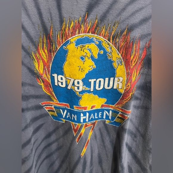 VAN HALEN Flame Globe 1979 World Tour Tie Dye T-shirt - Picture 3 of 5